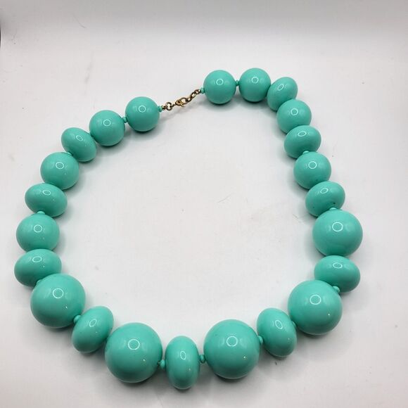Vintage 60s Monet Chunky Teal Turquoise Acrylic Beads 18in - Picture 2 of 5
